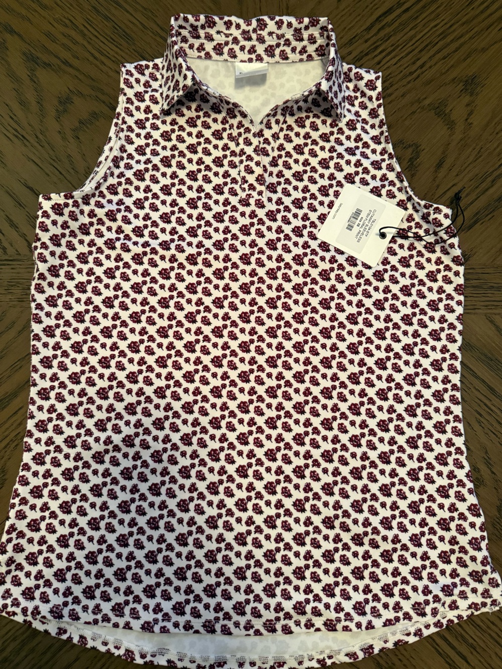 Belyn Key White Top with Burgundy Floral Print
